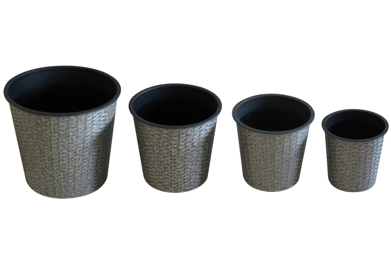 Kynast Pflanztopf 4er Set rund 24/28/31/38 cm Polyrattan grau wetterfest Kynast Pflanztopf 4er Set rund 24/28/31/38 cm Polyrattan grau wetterfest