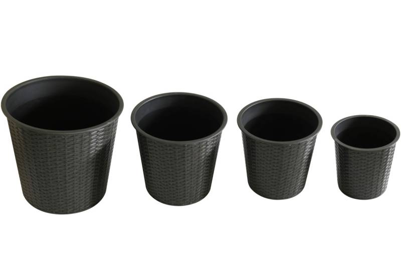 Kynast Pflanztopf 4er Set rund 24/28/31/38 cm Polyrattan schwarzbraun wetterfest
