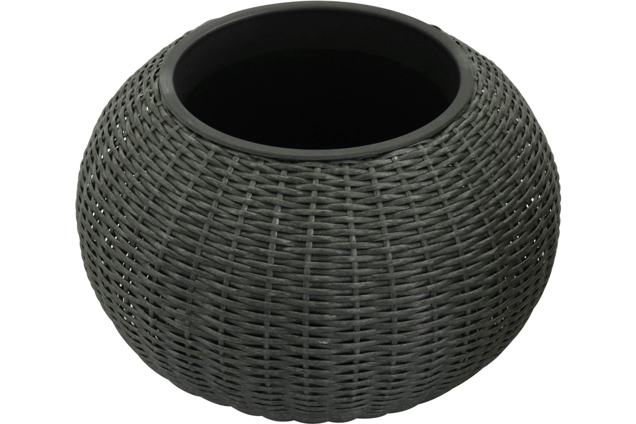 Kynast Polyrattan Pflanztopf Kugel 55 cm anthrazit Kunststoff-Einsatz wetterfest