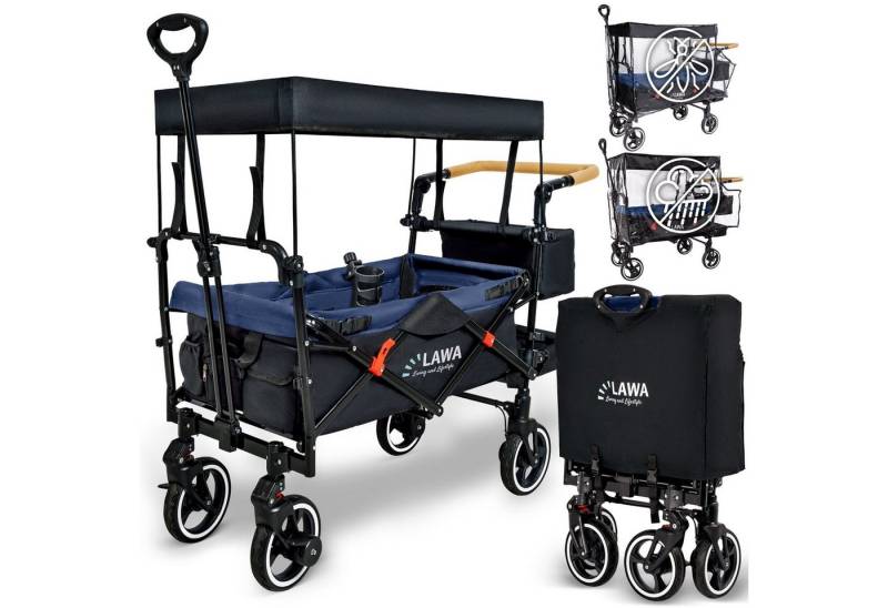 LAWA Living and Lifestyle Bollerwagen faltbar mit Dach Handwagen klappbar für Kinder mit Regenschutz Bremse (Spar Set), Sonnendach Becherhalter Schiebegriff Fliegengitter Regenhaube bis 80kg von LAWA Living and Lifestyle