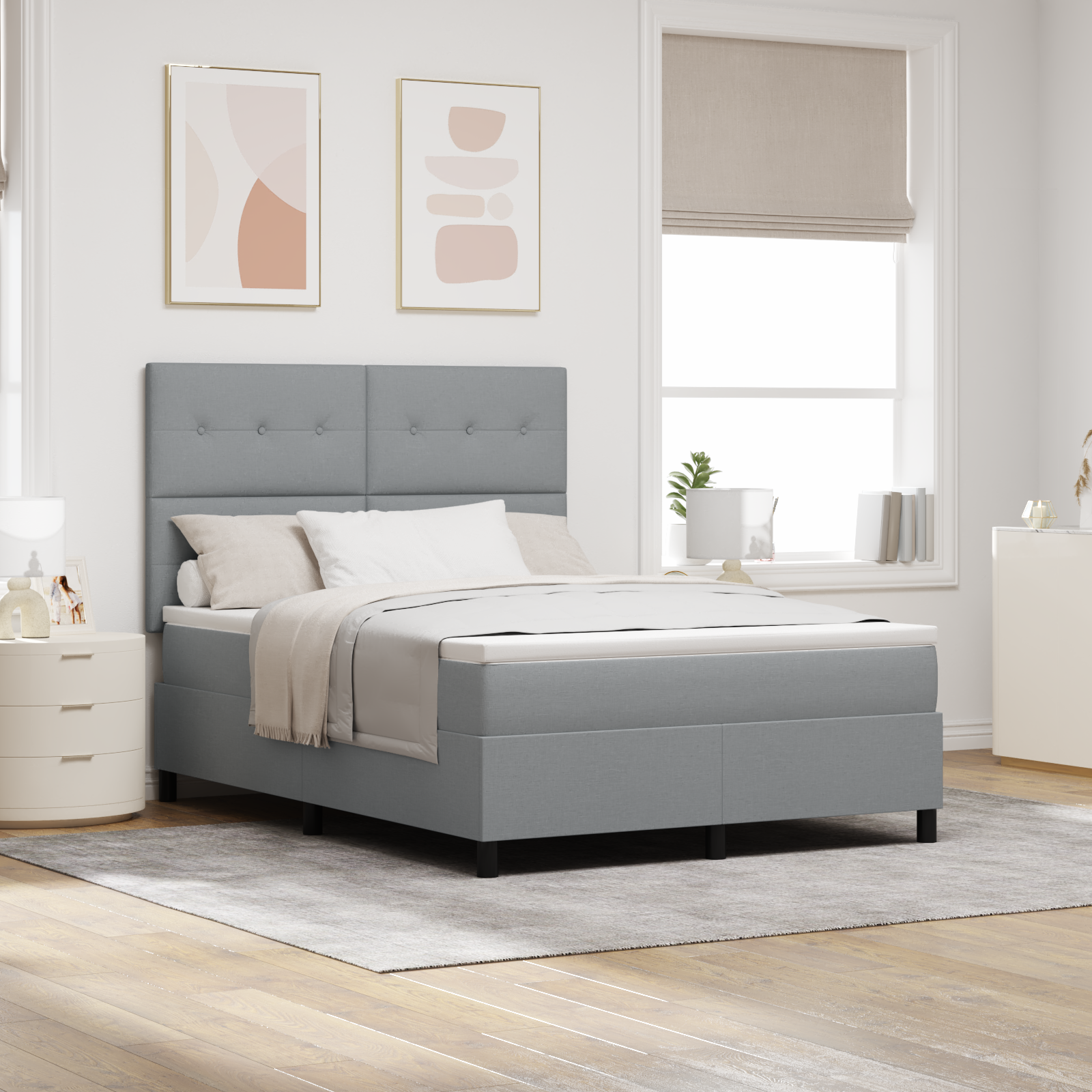 Boxspringbett mit Matratze und LED-Licht in Hellgrau, 160 x 200 cm Boxspringbett mit Matratze und LED-Licht in Hellgrau, 160 x 200 cm