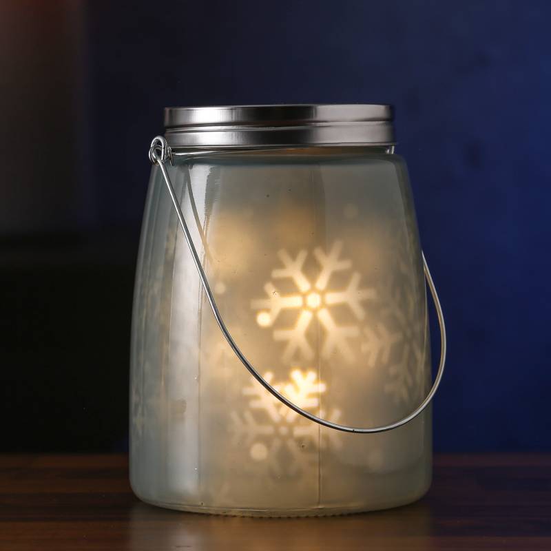 LED Dekoglas SNOW - rotierende Schneeflocken - 11 warmweiße LED - H: 16cm - indoor - blau von MARELIDA
