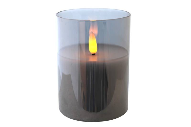 LED Echtwachskerze im Glas mit Timer Kerze Echtglas Grau