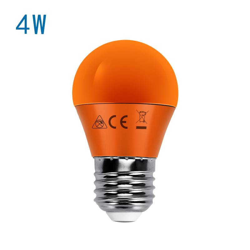 LED Glühbirne, Leuchtmittel E27 farbig froh 4W Lichtfarbe Orange Winkel 270º Länge 80 mm