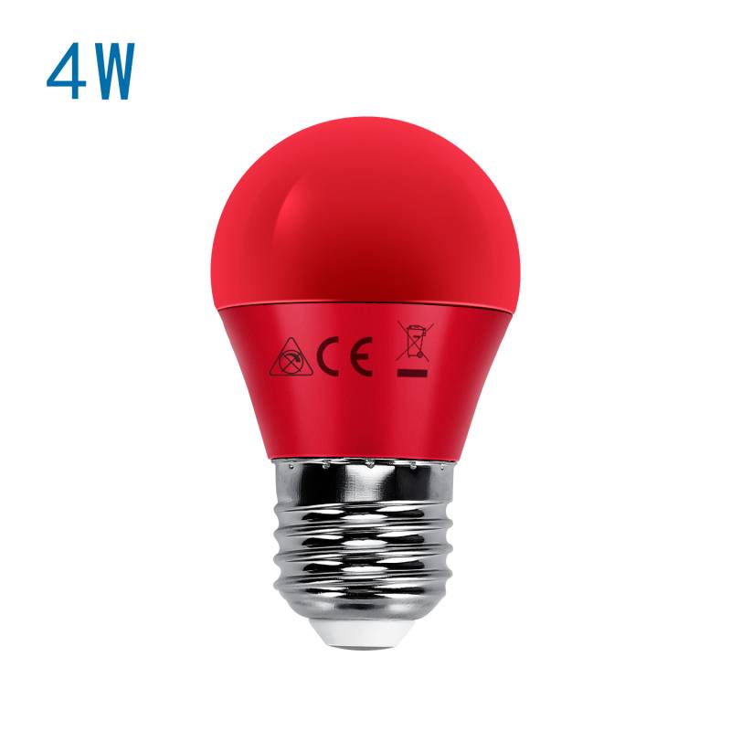 LED Glühbirne, Leuchtmittel E27 farbig froh 4W Lichtfarbe ROT Winkel 270º Länge 80 mm