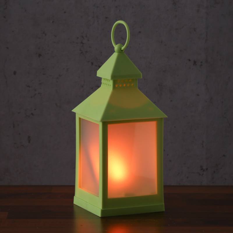 LED Laterne - mit Flammeneffekt - flackernde LED - H: 24cm - Batteriebetrieb - grün von MARELIDA