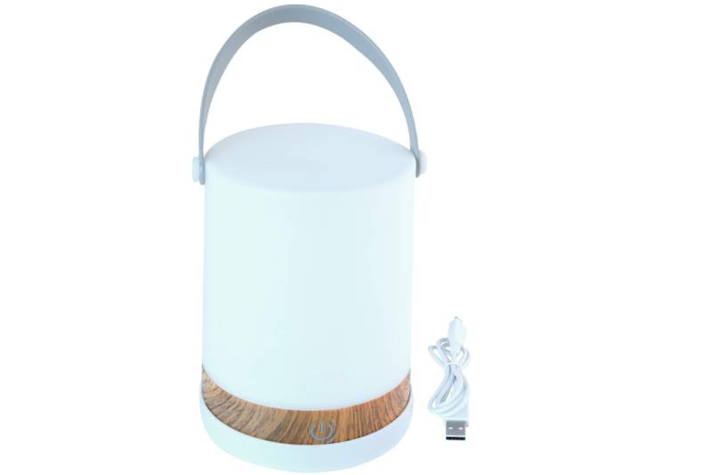 LED-Laterne mit Henkel RGB Farbwechsel weiss - Holz Optik Ladestation