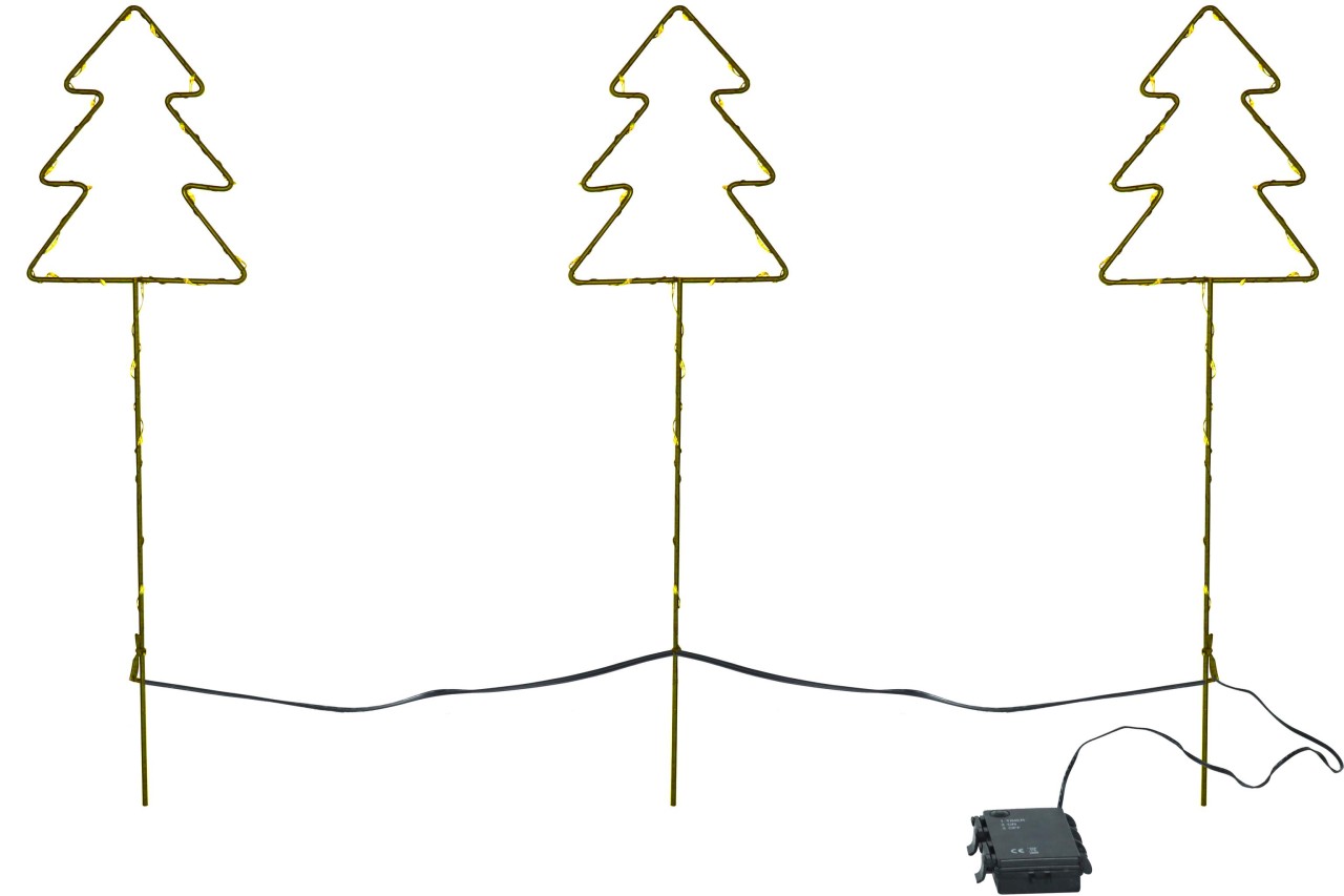 LED Metall Gartenstecker Tannenbaum 3-teilig 60 LEDs Batterie Timerfunktion LED Metall Gartenstecker Tannenbaum 3-teilig 60 LEDs Batterie Timerfunktion