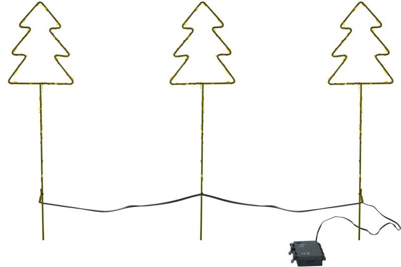 LED Metall Gartenstecker Tannenbaum 3-teilig 60 LEDs Batterie Timerfunktion