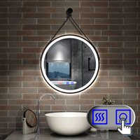 Led Rund Badspiegel Touch Wandspiegel Badezimmerspiegel Beschlagfrei 3 Farben Dimmbar Farbtemperatur und Helligkeit Memory Funktion Abnehmbarer von AICA SANITAIRE