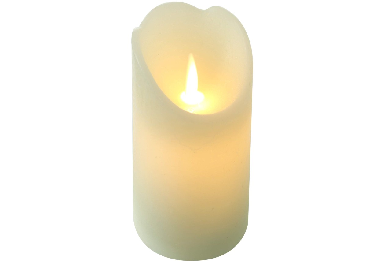 LED Rustik Echtwachs Kerze 15 cm Creme mit Timer