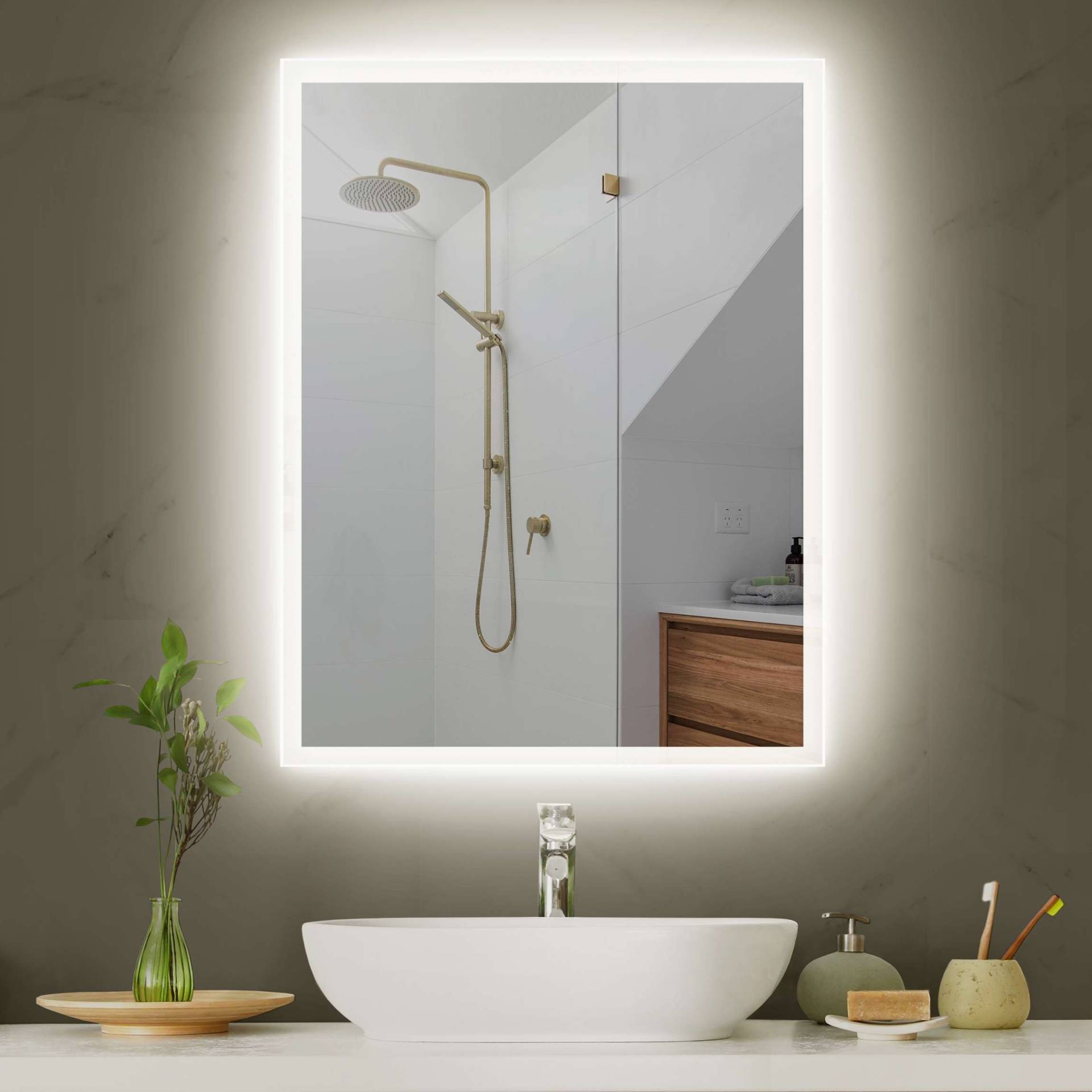 LED-Spiegel Badspiegel mit Beleuchtung eckig mit 2 cm Sandstrahlrand