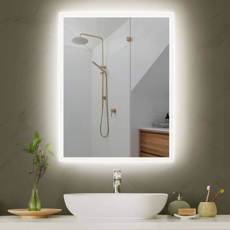LED-Spiegel Badspiegel mit Beleuchtung eckig mit 2 cm Sandstrahlrand