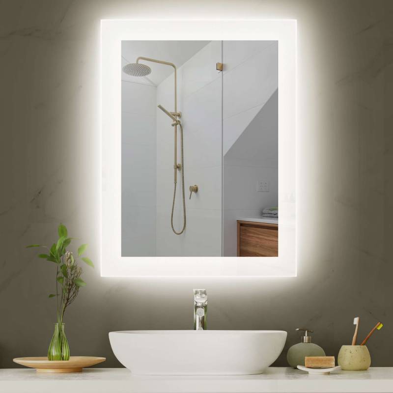 LED-Spiegel Badspiegel mit Beleuchtung eckig mit 5 cm Sandstrahlrand