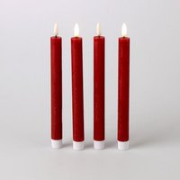 LED Stabkerze 4er Set Echtwachs inkl Fernbedienung 24,5 cm hoch von Werner Voss Rot