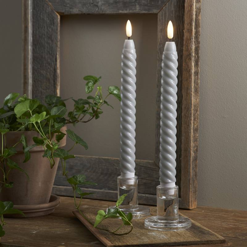 LED Stabkerzen SWIRL - Echtwachs - flackernde 3D Flamme - H: 25cm - Timer - grau - 2er Set von StarTrading