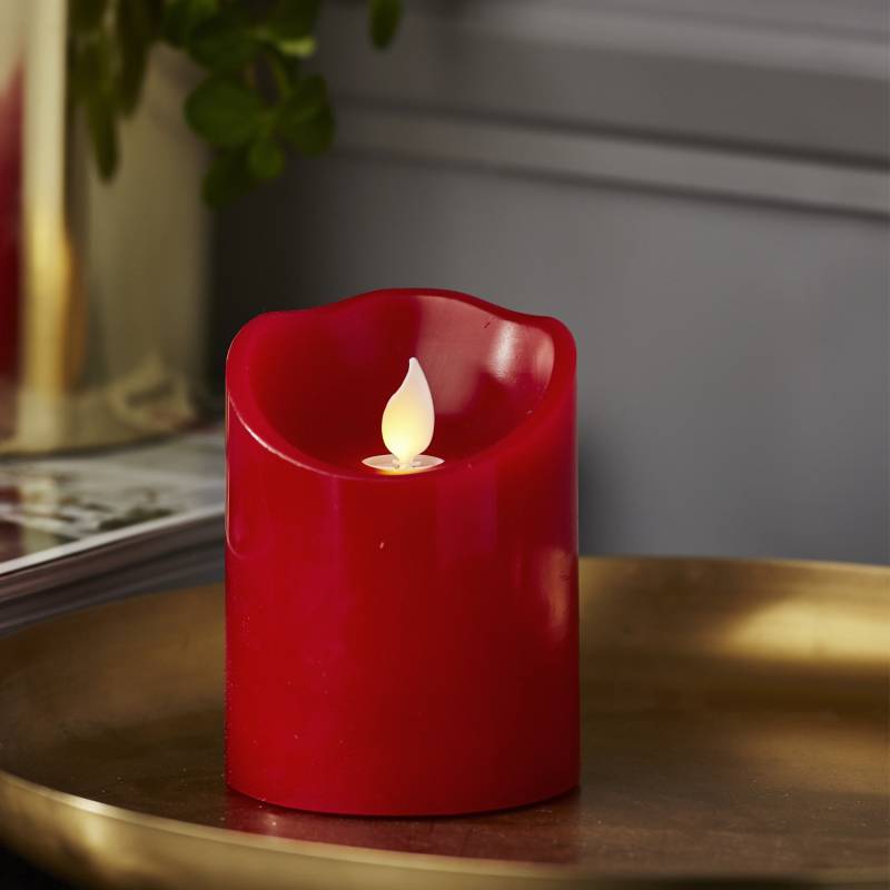 LED Stumpenkerze TWINKLE - bewegte, warmweiße LED Flamme - H: 10cm, D: 7,5cm - Timer - rot von StarTrading