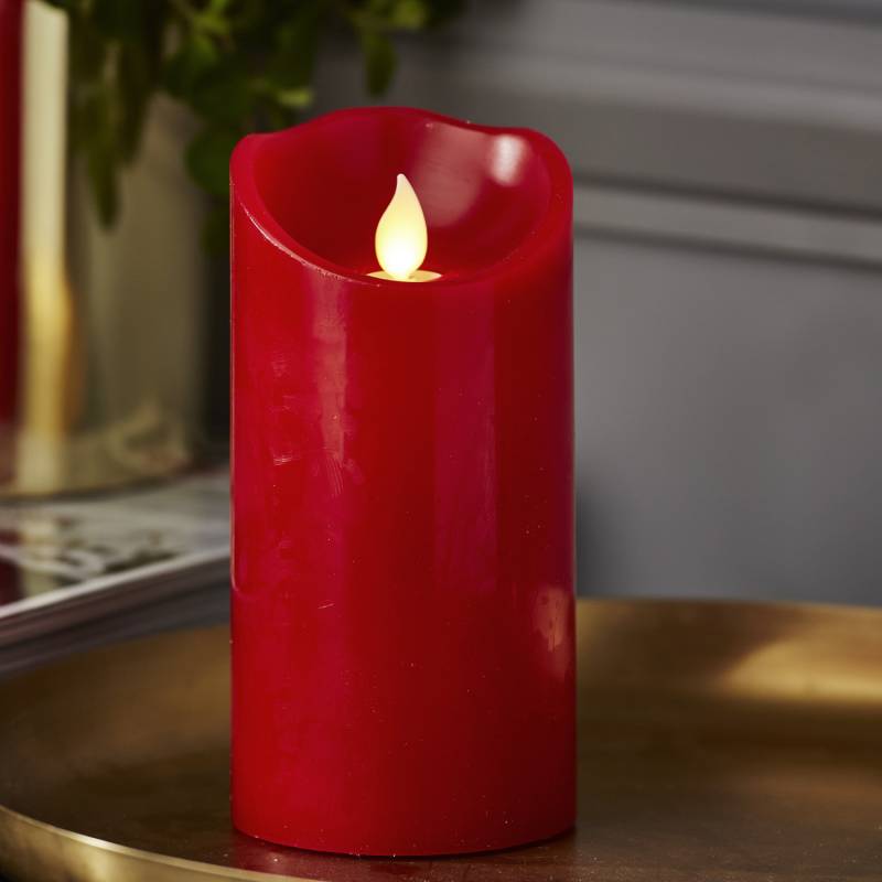 LED Stumpenkerze TWINKLE - bewegte, warmweiße LED Flamme - H: 15cm, D: 7,5cm - Timer - rot von StarTrading