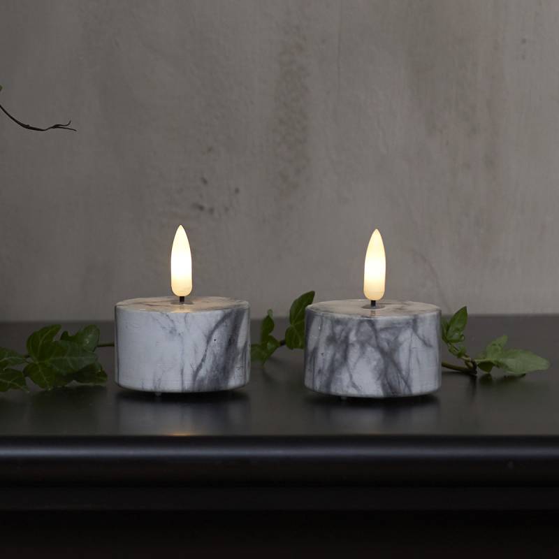 LED Teelicht Flamme - Marmoroptik - Zement - realistische Flamme - Timer - H: 6cm - 2er Set von StarTrading