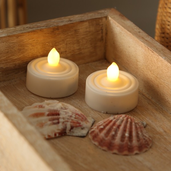 LED Teelichter - warmweiß flackernde Flamme - inkl. Batterien - Timer - D: 3,6cm - weiß - 2er Set von MARELIDA