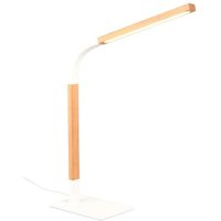 LED Tischleuchte ca. 63 cm hoch inkl. Switch Dimmer Matt Natur 1 Stück Metall / Holz Weiß, Hellbraun