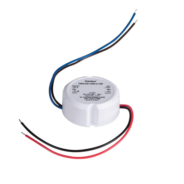 LED Trafo, LED Transformator 12V DC Gleichspannung 15 Watt  für Möbeleinbau IP20 ØxB 54,5 x 23 mm