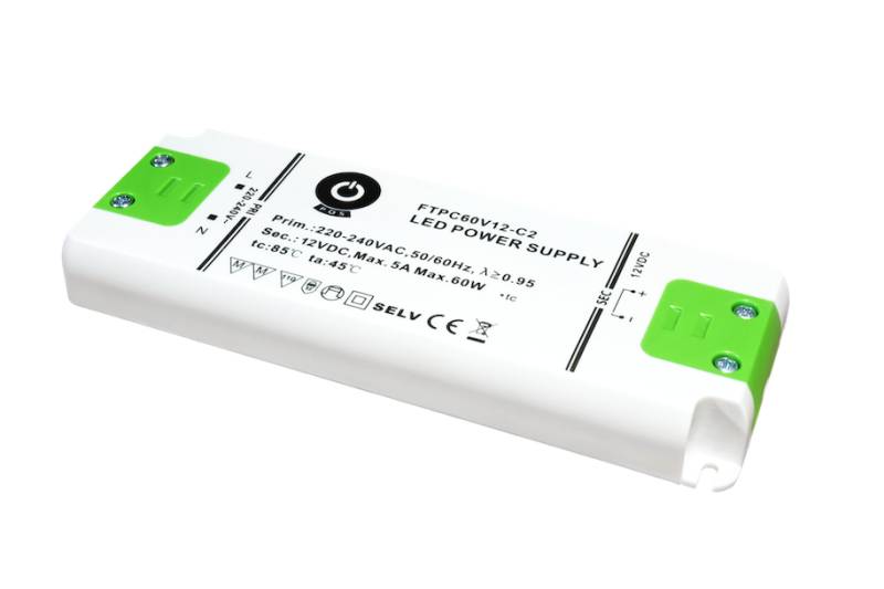 LED Trafo, LED Transformator 12V DC Gleichspannung 60 Watt für Möbeleinbau zugelassen mit Überhitzungsschutz, Kurzschlussschutz und Überlastungsschutz LxBxH 160 x 58 x 18 mm