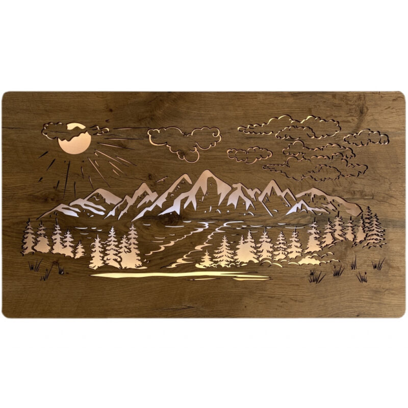 LED-Wandbild "Wald und Berge" 80cm x 45cm mit Batterie