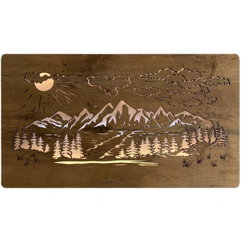 LED-Wandbild "Wald und Berge" 80cm x 45cm mit Batterie