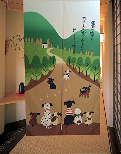 LIGICKY Japanischer Stil Noren Lang Vorhang Türvorhang Tapisseri für die Heimtextilien Fliegen Insektenvorhang Raumteiler 85x150cm (Glücklich Hund Familie) von LIGICKY