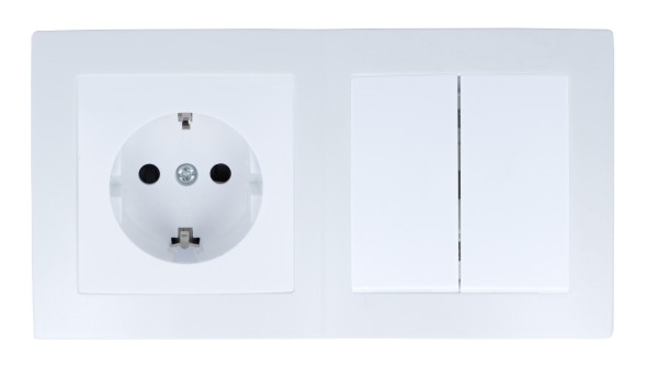Kunststoff 2-facher Lichtschalter + Steckdose VDE Unterputz Weiß LINA