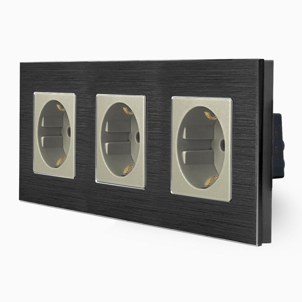 Alu 3-fache Steckdose Schwarz/Gold LXBA3-12-71-13 LUXUS-TIME