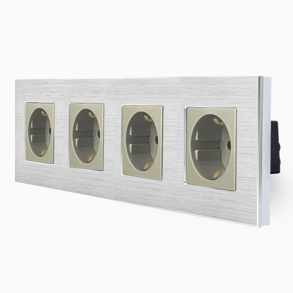 Alu 4-fache Steckdose Silber/Gold LXBA4-11-71-13 LUXUS-TIME