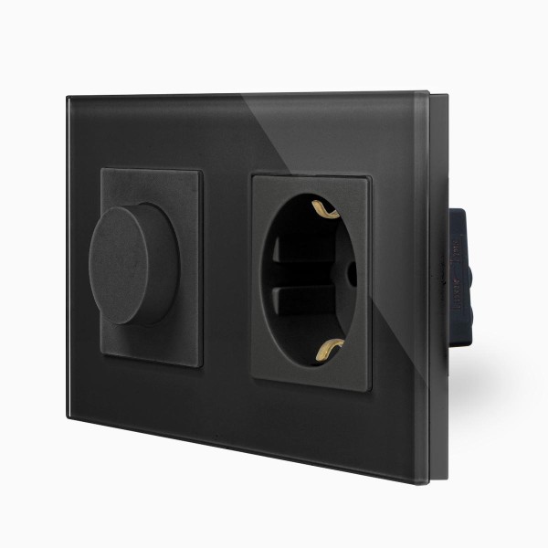 Glas Drehdimmer + Steckdose Schwarz MP-DM01-LX-12-LXBG2-12 LUXUS TIME