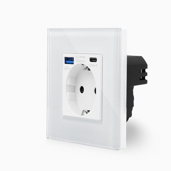 Glas Steckdose + USB Typ A/C 20W Weiß MP010U-BG1-11 LUXUS-TIME