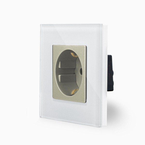 Glas 1-fache Steckdose Weiß/Gold LXBG1-11-71-13 LUXUS-TIME