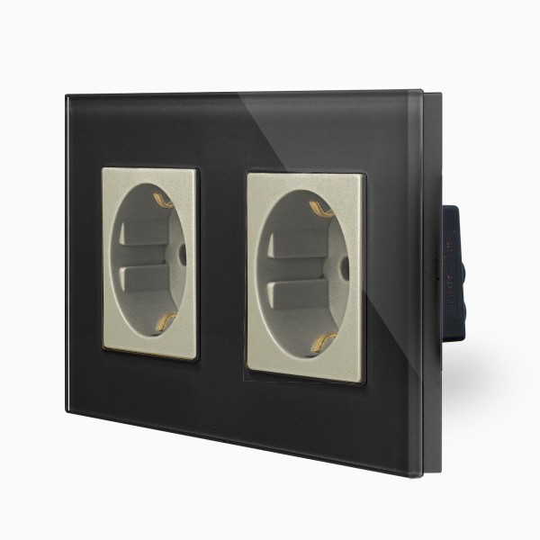 Glas 2-fache Steckdose Schwarz/Gold LXBG2-12-71-13 LUXUS-TIME