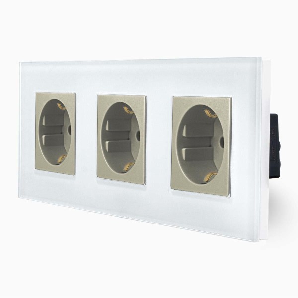 Glas 3-fache Steckdose Weiß/Gold LXBG3-11-71-13 LUXUS-TIME