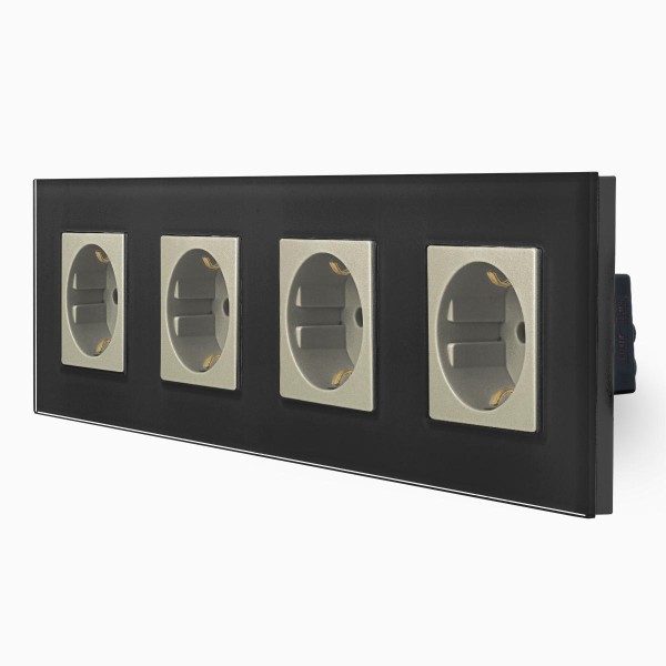 Glas 4-fache Steckdose Schwarz/Gold LXBG4-12-71-13 LUXUS-TIME