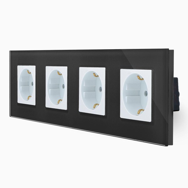Glas 4-fache Steckdose Schwarz/Weiß LXBG4-12-71-11 LUXUS-TIME
