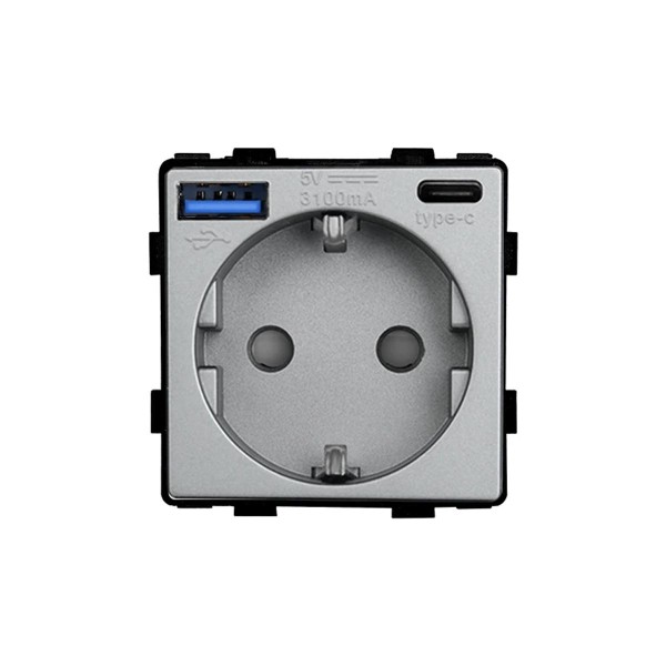 Steckdosen Modul + USB 2-fach Typ A/C 20W Grau MP010U-15 LUXUS-TIME