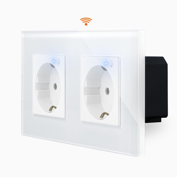 Glas 2-fache WLAN Steckdose Weiß LXBG2/PWMS-11 LUXUS TIME