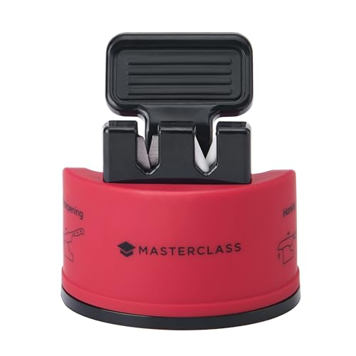 MasterClass Smart Sharp Dual-Messerschärfer mit 2 Schneiden zum Schärfen und Abziehen von Edelstahl- und Keramikmessern, rot von Master Class