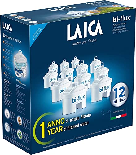 LAICA bi-flux® Wasserfilter - Bewahrt die für den Körper wichtigen Mineralsalze und reduziert unerwünschte Stoffe - 1 Jahr gefilterten, wohlschmeckenden Wassers (12 x 150L Filter) - Made in Italy von Laica