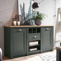 Landhaus Anrichte Sideboard CINCINNATI-61 in grün mit Wotaneiche, B/H/T: 152/83/45cm