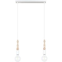 Lange Hängelampe Weiß Holz Metall L:40 cm E27 2-flmg von Belis