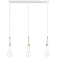 Lange Hängelampe Weiß Holz Metall L:60 cm E27 3-flmg von Belis