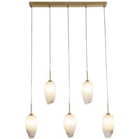 Lange Pendelleuchte Glas Metall 78 cm in Messing Weiß von Searchlight