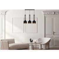 Lange Pendelleuchte Metall 70 cm 3-flmg Schwarz Gold von Belis