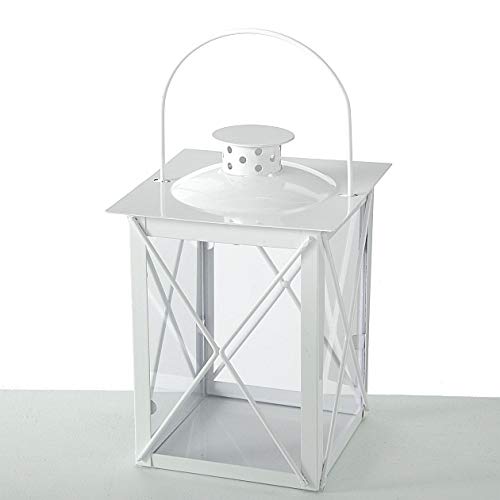 Laterne Windlicht Farol Weiss Höhe ca 20 cm Glas montiert - ohne Kerze Landhaus von BOLTZE